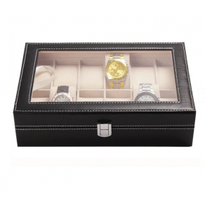 Cutie caseta eleganta depozitare cu compartimente pentru 12 ceasuri, negru